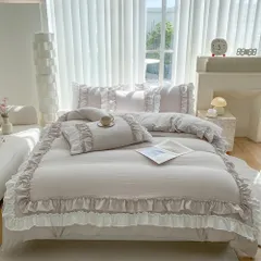 新品 布団カバーセット 掛けふとんカバー シングル3点セットセミダブル ダブル4点セット ふとんカバー boxシーツ 肌に優しい ボックスシーツ ベッド用 敷き布団用 フリル付き 姫風 可愛い 北欧 新生活 引っ越し ホテル仕様 安心 清潔 丸洗いOK (ライ