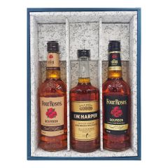 お酒 ギフト プレゼント ウイスキー アメリカンウイスキー バーボン  IWハーパー ゴールドメダル & フォアローゼス & フォアローゼス ブラック 40度 700ml かぶせ箱入り 3本セット