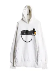 【お得なクーポン配布中!】 90s USA製 企業 ネコ イラスト 両面 プリント スウェット フード パーカー メンズ XXL 90年代 オールド ヘビーウェイト 裏起毛 トレーナー