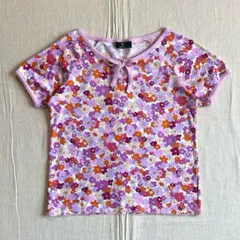 00s　archive　当時物　SUPER LOVERS　リボン　フリル　花柄　短丈リンガーTシャツ　平成女児　Y2K