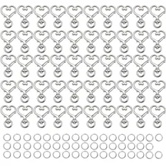 【人気商品】アクセサリー キーリング ハンドメイド DIY 付き 丸カン キーホルダーパーツ 手芸用品 キーホルダーパーツ パーツ 50個入 レジン 可愛い (ハート型-シルバー) 金具 キーホルダー