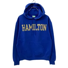 Champion プリント スウェット パーカー M ブルー チャンピオン 裏起毛 フリース素材 ワンポイントワッペン 古着卸 アメリカ仕入 a708-6086