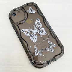 iPhone SE3 SE2 8 7 SE (第2世代/第3世代) ケース スマホ バンパー 蝶 バタフライ クリア ブラック 黒 アイフォン