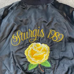 80's USA製 ナイロンサテンスタジャン ブラック　薔薇　ブルゾン　古着　vintage