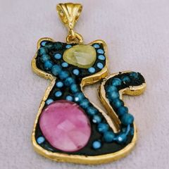 ＊NEW＊ トルコ製 ハンドメイド 天然石 ペンダントトップ シルバー925 猫