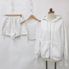 グレイル GRL セットアップ 部屋着 3点セット パーカー キャミソール ショートパンツ ジップアップ 長袖 スウェット 裏起毛 白 オフホワイト M