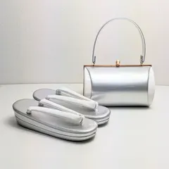 和装 草履バッグセット 振袖用 エナメル 白 シルバー フリーサイズ w18-6
