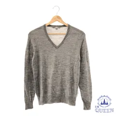 ☆美品☆ UNIQLO ユニクロ トップス ニット シンプル 薄手 Vネック 長袖 レディース グレー M ウール 100％ 901-11872 送料無料 古着