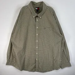 古着 90's/90年代 トミーヒルフィガー TOMMY HILFIGER 長袖シャツ チェック柄 ロゴ 刺繍 大きいサイズ XXL  グリーン系 マルチカラー メンズ