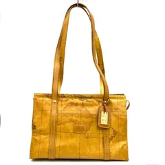 美品　PRIMA CLASSE プリマクラッセ　世界地図　日本地図　ハンドバッグ　トートバッグ　総柄　キャメル　ベージュ　系　レザー　ロゴ　ゴールド金具