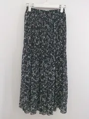 ◇ one way ワンウェイ 花柄 ウエストゴム ロング ギャザー スカート サイズM ブラック ホワイト系 レディース E  【1303280009770】