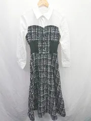 ◇ ⊇ And Couture アンドクチュール 可愛い系 長袖 膝下丈 ワンピース サイズ38 ブラック ホワイト系 レディース E  【1507160023850】