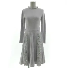 ミッシュマッシュ MISCH MASCH ワンピース ニット フリルネック レース切替え 長袖 ロング丈 グレー系 ライトグレーパープル M