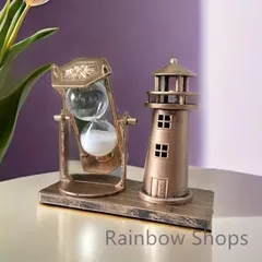 【新品未使用】【レトロな灯台と砂時計のミニチュアセット】ヴィンテージ感溢れるプラスチック製インテリアヴィンテージ灯台風銅製タイマー - オフィス★ワインキャビネット＆ダイニングテーブルの装飾に最適 |