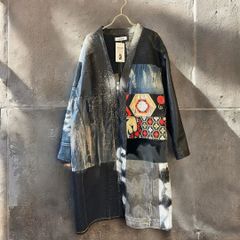 レザーコート ロングコート レディース メンズ ユニセックス 再構築 リメイク デニム ダメージ 帯 ペイント Ao Miyasaka 久喜倉庫店