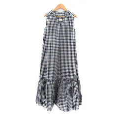 グローバルワーク GLOBAL WORK ワンピース ロング丈 マキシ丈 ノースリーブ Vネック ギンガムチェック柄 切替 F 白 ホワイト 黒 ブラック /SY10