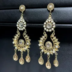 [110mm～] ラスト1点限り ゴールデン フリンジ 大振り ロング エスニックピアス（金色×パール色）インド ボリウッド ボヘミアン ジプシー ベリーダンス  パーティ 映画 L21-107