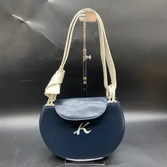 H236 丸型ハンドバッグ kitamura キタムラ 本革 レザー フォーマル ハンド トート バッグ ネイビー紺ホワイト白 中古