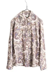 【お得なクーポン配布中!】 00s オービス 総柄 長袖 シャツ レディース S 古着 00年代 オールド ORVIS コットン 総柄シャツ ボタニカル 花柄 ペイズリー 薄手 透け感