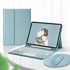 iPadAir5/Air4_ブルー 新モデルiPad Air 5 iPad Air 第 4 世代 10.9 インチ キーボード ケース マウス セット タッチパッド搭載 丸いキー 2021新型 在宅 ワーク ペン収納 iPadAir4 アイパッドエア4 カバー