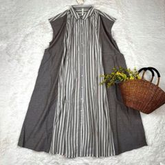 新品 シャツワンピース 切替ワンピース フレンチスリーブ 綿 ブラウン M〜L