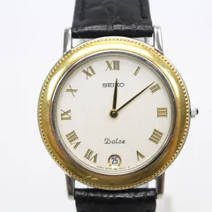 733)【電池交換済み】SEIKO Dolce セイコードルチェ 腕時計 18KT ベゼル クォーツ デイト 8N46-6010