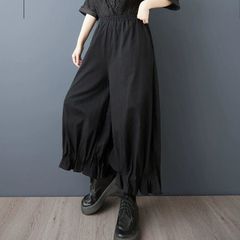 モード系 コーディネート 単色 着脱が簡単で履き心地が良い クロップドパンツ ワイドレッグ ランタンスタイル キュート ブラック ランタン  ワイドレッグクロップドパンツ スズラン