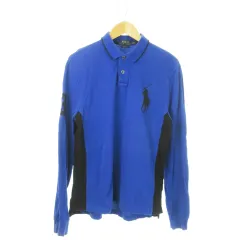 ポロ ラルフローレン POLO RALPH LAUREN ポロシャツ 長袖 コットン ロゴ ビッグポニー 刺繍 No.3 ライン 配色 L 青 ブルー /AO13 ■GY17