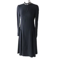 【ドンドン見直し】良品◎正規品 イタリア製 PRADA プラダ P3B76R レディース ビジュー装飾 長袖 ロング ワンピース／ドレス ブラック 黒 36