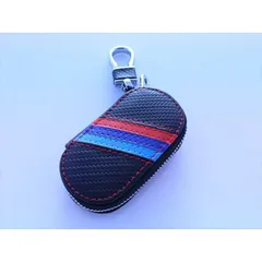 BMW Mカラー カーボン レザー キーケース タイプA PUレザー製 カラビナ付き 送料無料 ジッパータイプ Mライン Mスポーツ Mパフォーマンス 高級 キーカバー カーボン キーホルダー 車用品 カーアクセサリー おしゃれ 女性 男性 人気 カーアクセ