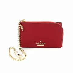 ケイトスペード KATE SPADE カードケース パスケース 定期入れ レザー ロゴ チェーン付き 赤 レッド ■GY14 /MQ