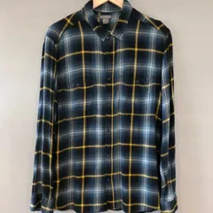 H&M エイチアンドエム オンブレチェックシャツ シャドーチェック ネイビー イエロー 紺 × 黄 メンズ Mサイズ