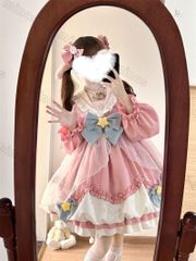 ゆめかわ ピンク　推し活　長袖　ドレス　リボン　姫　華ロリ サブカル　服　ガーリー系　ロリータ　ロリィタ　バンギャ　ハロウィン