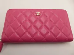 CHANEL シャネル キャビアスキン マトラッセ ラウンドファスナー 長財布 ピンク ゴールド金具 中古品