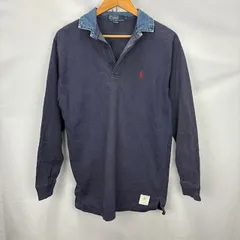 90年代 POLO by RALPH LAUREN 襟デニム切替 長袖 ポロシャツ ラガーシャツ　BORO FADE 色　褪色　サイズS 06102407　1