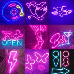 LED ネオンサイン 10種セット サイバーパンク ピンク ブルー 水色 紫 パープル OPEN BAR ハート うさぎ うさ耳 女の子 ガール トイレ バタフライ 蝶 雷 カミナリ サンダー CD 壁掛け