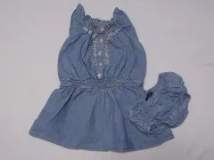 ラルフローレン ralph lauren アウトレット 子供服 女の子 12M 約 80cm ベビー服 ワンピース ノースリーブ カバーパンツ 2点 青 春 夏 ★3 セットアップ ガールズ 女児 キッズ ベビー 【中古】 ユーズド リサイクル