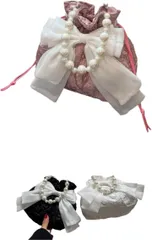 §Ｂｇ３ 浴衣バッグ 巾着 パーティー パール 結婚式 リボンポーチ 小さめ ピンク(ピンク)