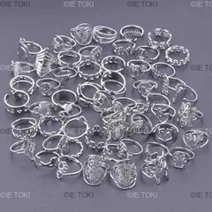 ミックス-男性と女性のためのステンレス鋼のリング 調整可能なリング ヴィンテージジュエリー ハート 星 月 お守り オープン 1 5 10個