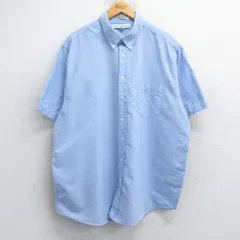 XL/古着 半袖 シャツ メンズ 00s オックスフォード 大きいサイズ ロング丈 ボタンダウン 薄紺 ネイビー 25jun19 中古 トップス