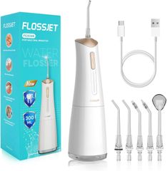 【2025アップグレード】FlossJet ジェットウォッシャー 口腔洗浄器 こうくう洗浄機 歯間ケア USB充電式 ４種類モード 替えノズル５本付き 口腔ケア コンパクト 外出用 IPX7防水 家庭用 旅行用 300MLタンク プレゼント