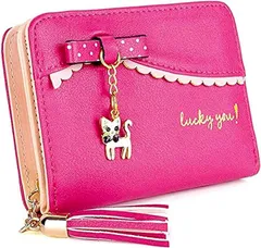 QuesLete. リボン財布 サイフ 女の子 二つ折り 猫 軽量 可愛い 子供 お祝い 折りたたみ財布( ピンク)