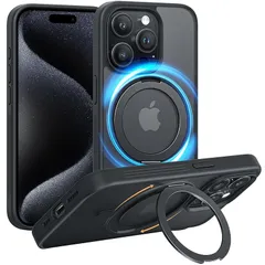 NIMASO iPhone 15 Pro 用 ケース 縦横両対応 360°回転スタンドケース いphone15Pro用 MagSafe対応 携帯スマホケース リングマグネット搭載 カバー ワイヤレス充電対応 マット感 防指紋 米軍MIL規格 耐衝撃性 アイ