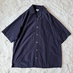 Scye サイ 美品 コットンシルクシャツ S/S 1117-31082 オープンカラー 開襟 短丈 ボックスシルエット  ダークネイビー 38のサムネイル