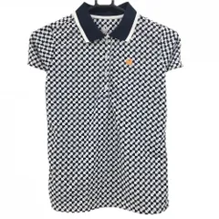 【美品】ルコックゴルフ 半袖ポロシャツ ネイビー×白 ブロックチェック風 レディース M ゴルフウェア le coq sportif