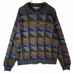 クロフトアンドバローCroft&Barrowデザインニット総柄セーター幾何学模様コットンアクリル好配色ブラウン茶色ブルー青グレー灰色vintageヴィンテージ40712