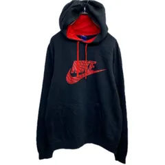 NIKE プリントスウェット パーカー M ブラック レッド ナイキ 裏起毛 プルオーバー 古着卸 アメリカ仕入 a708-5931