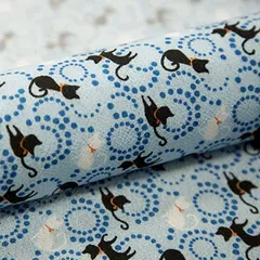 moonfarm ちりめん 和柄 手芸 ちりめん細工 用 布( 黒白猫ブルー,  1m)のサムネイル