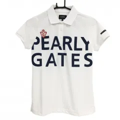 【新品】パーリーゲイツ 半袖ポロシャツ 白×ネイビー ビックロゴプリント 胸元刺しゅう  レディース 0(S) ゴルフウェア PEARLY GATES