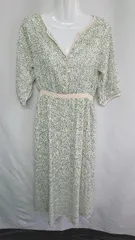 ◇ ⊇ RAY CASSIN 花柄 バックウエストゴム 長袖 ロング丈 ワンピース サイズF グリーン ホワイト ベージュ レディース E  【1409100057584】